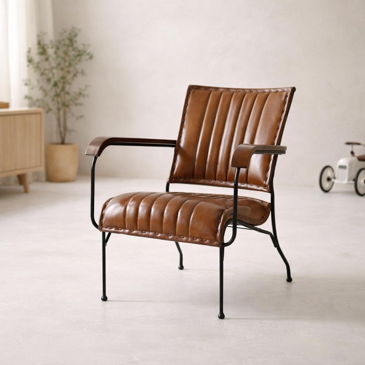 Fauteuil vintage en cuir marron 1 place - Cosy