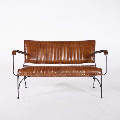 Fauteuil vintage en cuir marron 3 places - Cosy