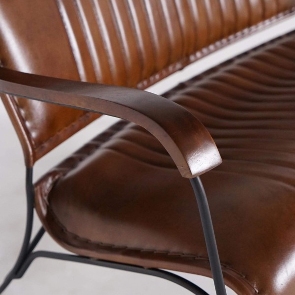 Fauteuil vintage en cuir marron 3 places - Cosy