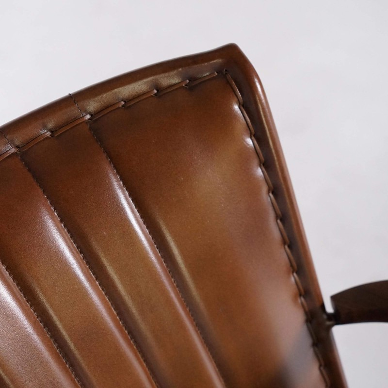 Fauteuil vintage en cuir marron 3 places - Cosy