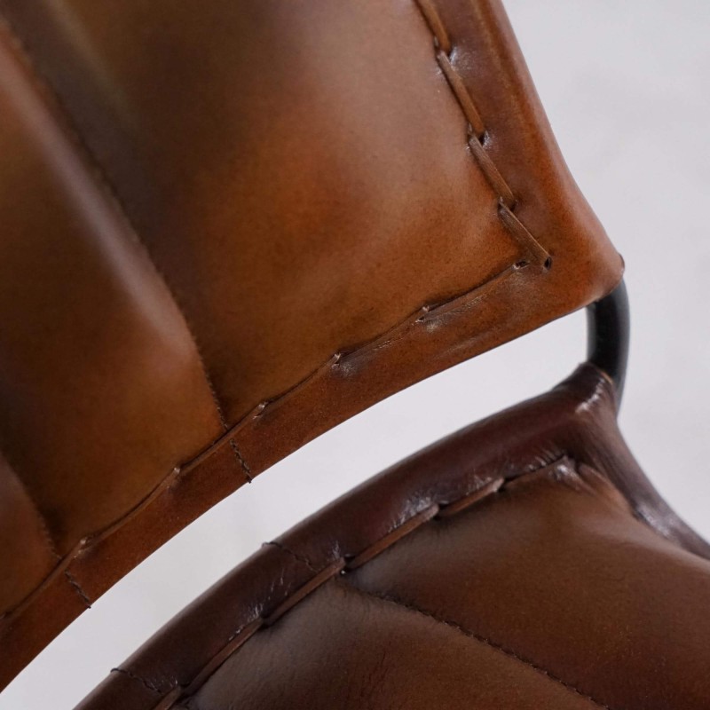 Fauteuil vintage en cuir marron 3 places - Cosy