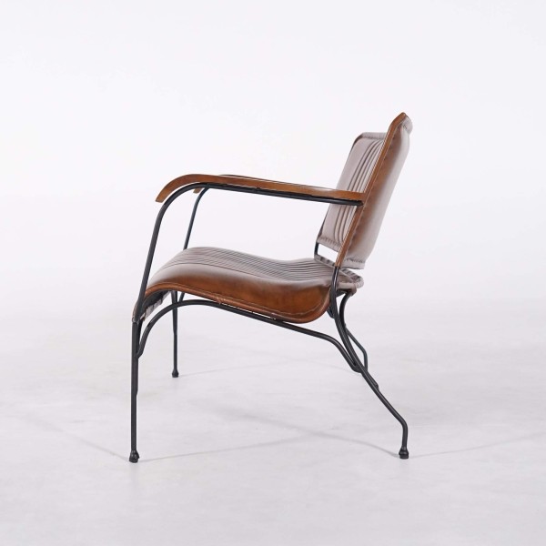 Fauteuil vintage en cuir marron 3 places - Cosy