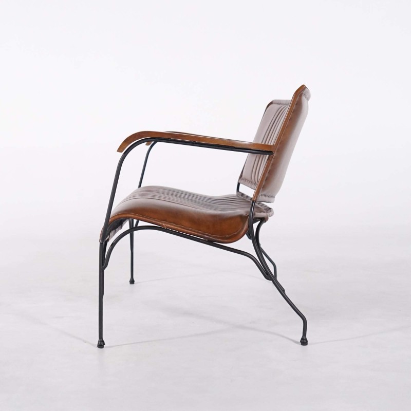 Fauteuil vintage en cuir marron 3 places - Cosy