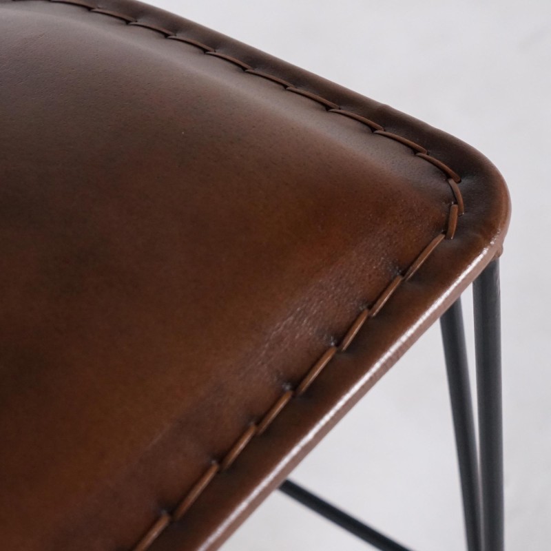 Chaise haute de cuisine vintage métal et cuir - Smart