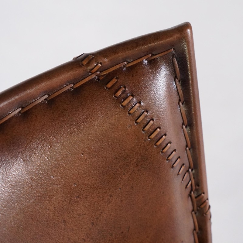 Chaise haute de cuisine vintage métal et cuir - Smart