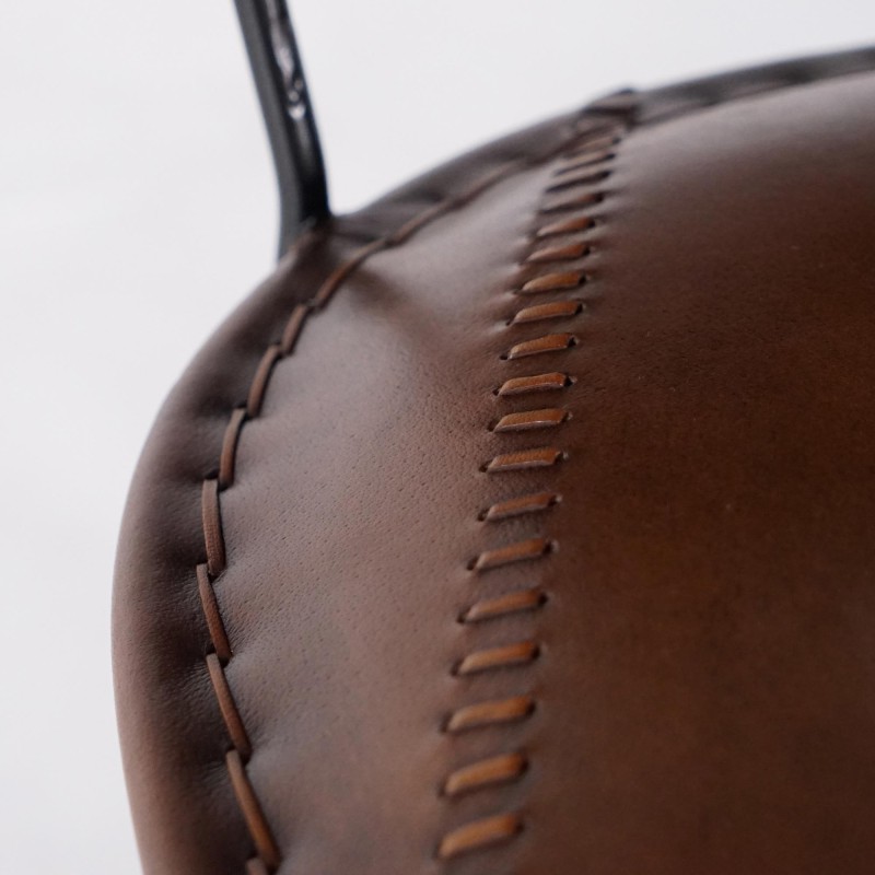 Chaise haute de cuisine vintage métal et cuir - Smart