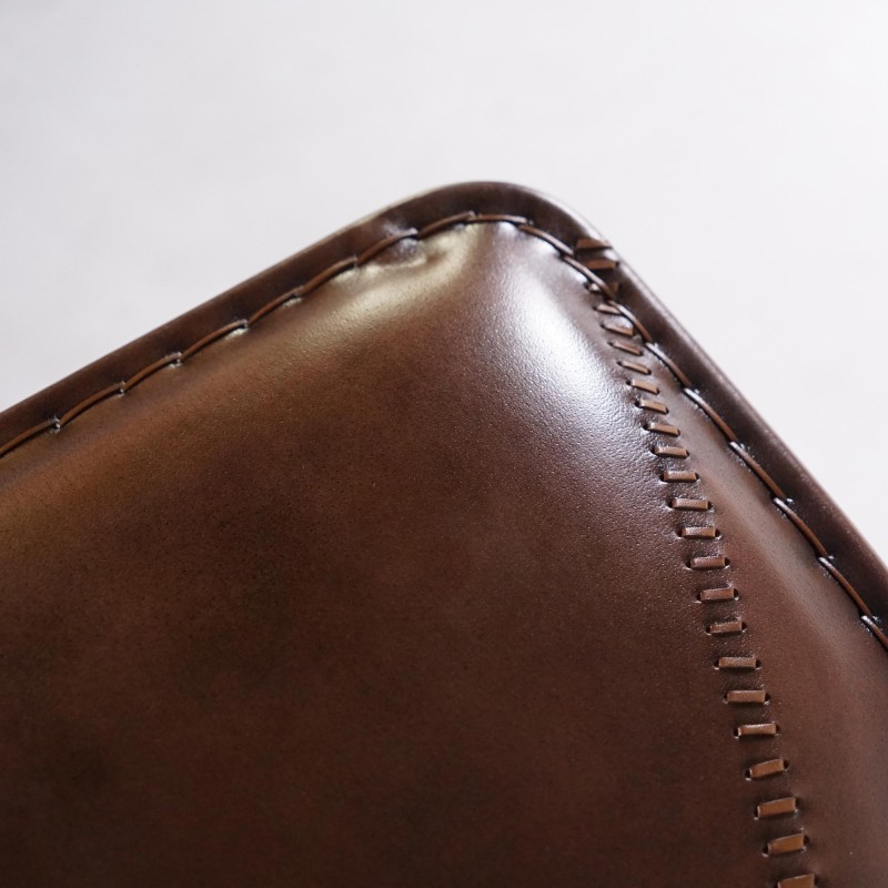 Chaise haute de cuisine vintage métal et cuir - Smart