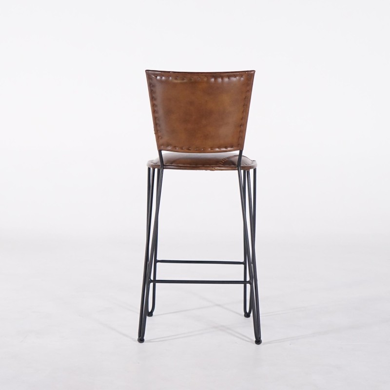 Chaise haute de cuisine vintage métal et cuir - Smart