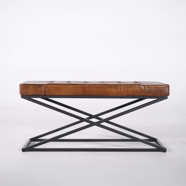 Banc en cuir naturel et métal - Clay