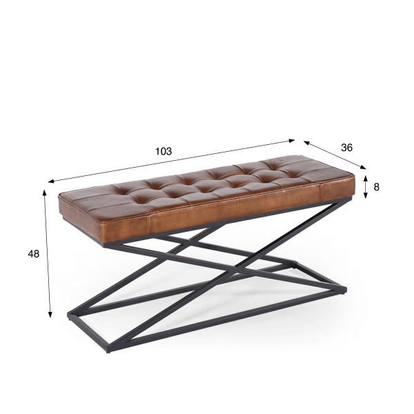 Banc en cuir naturel et métal - Clay