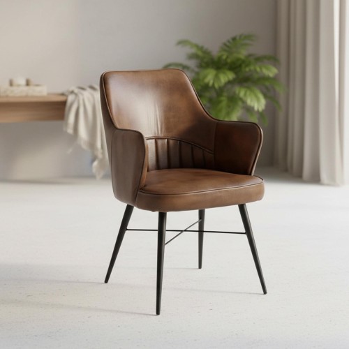 Chaise vintage en cuir avec...