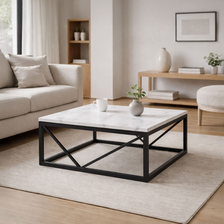 Table basse carrée en marbre blanc - Verona