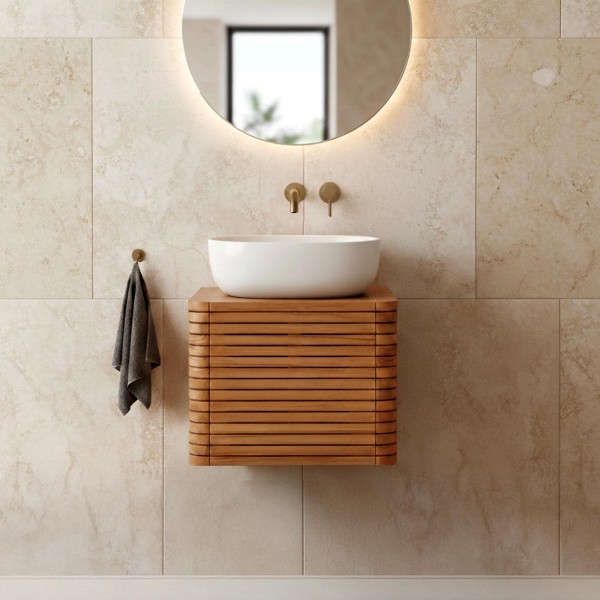 Meuble de salle de bain suspendu en teck - Lattis