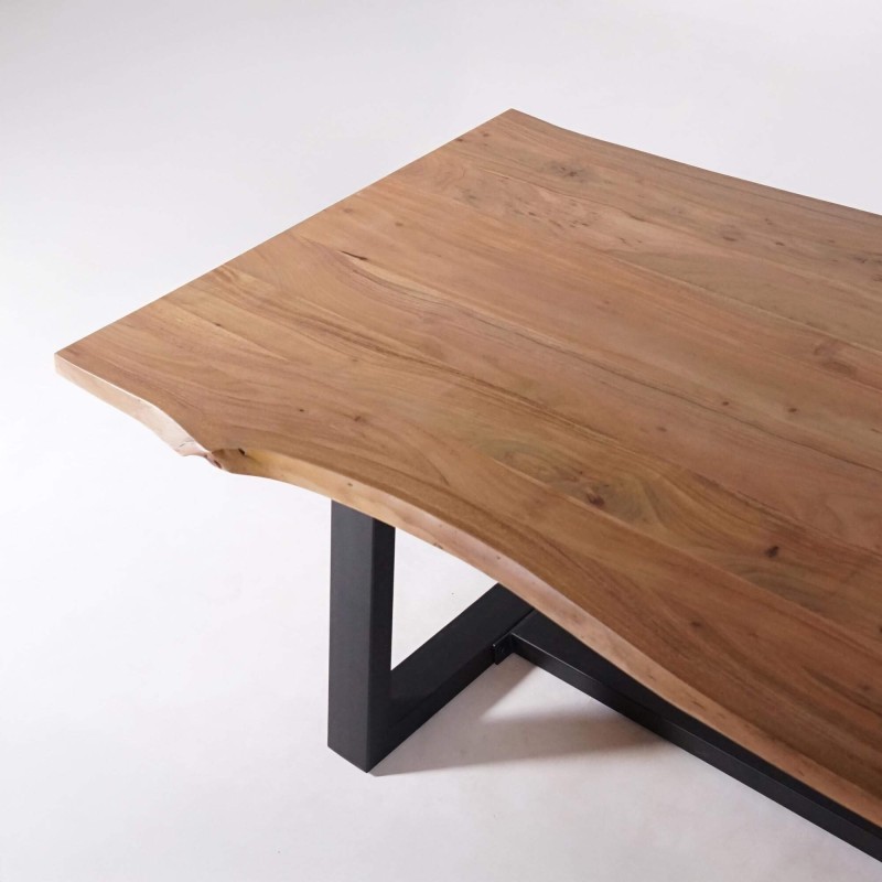 Table à manger en bois massif d'acacia avec bords naturels 220 cm - Aurea