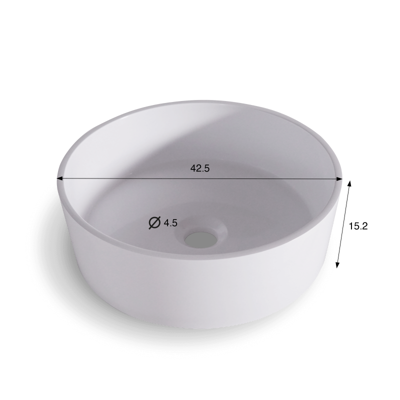 Vasque à poser de salle de bain ronde, blanc mat, résine composite - Rundo