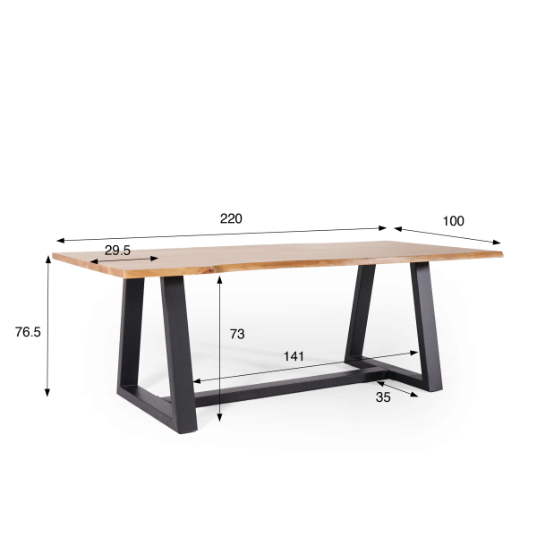 Table à manger en bois massif d'acacia avec bords naturels 220 cm - Aurea