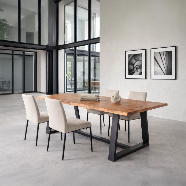 Table à manger en bois massif d'acacia avec bords naturels 220 cm - Aurea