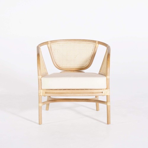 Fauteuil en rotin naturel et coussin beige - Haru