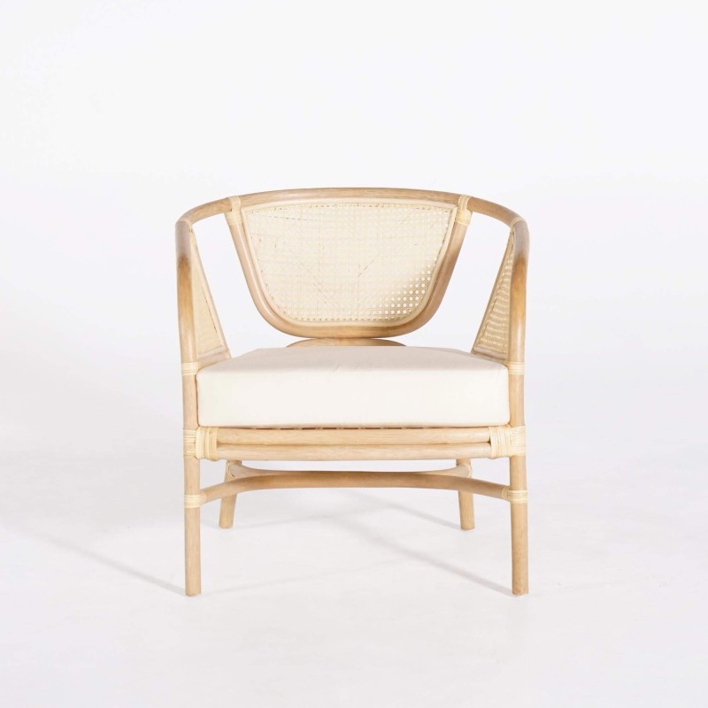 Fauteuil en rotin naturel et coussin beige - Haru