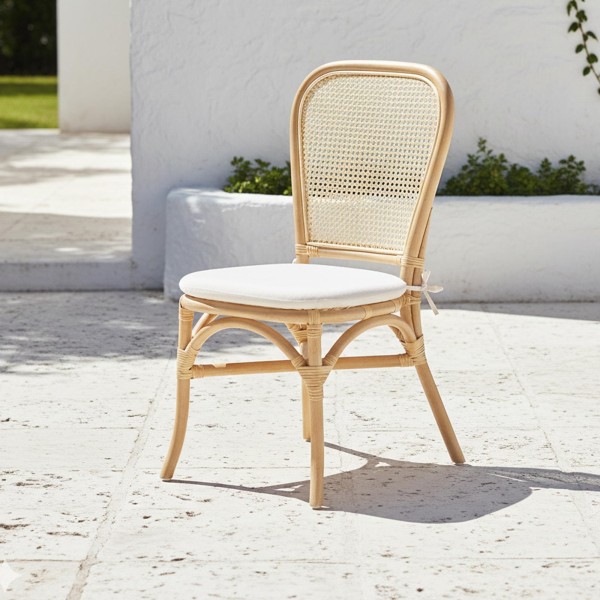 Chaise en rotin naturel et coussin beige - Louna