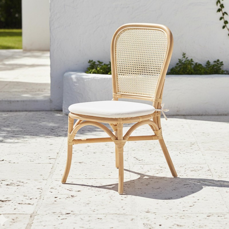 Chaise en rotin naturel et coussin beige - Louna
