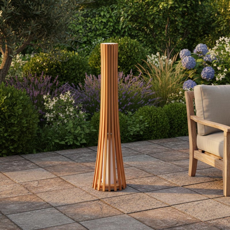 Lampe extérieur en bois de teck H100 cm - Liven