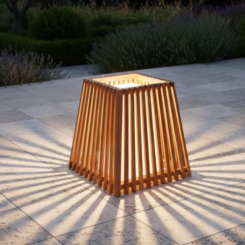 Lampe extérieur en bois de teck H50 cm - Nori