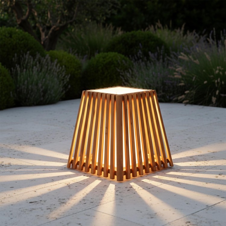 Lampe extérieur en bois de teck H40 cm - Nori