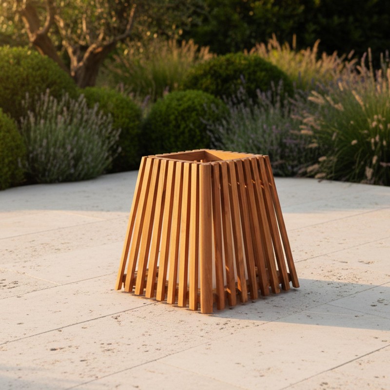 Lampe extérieur en bois de teck H40 cm - Nori