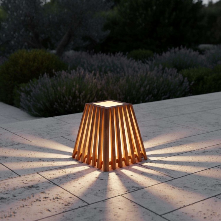 Lampe extérieur en bois de teck H30 cm - Nori