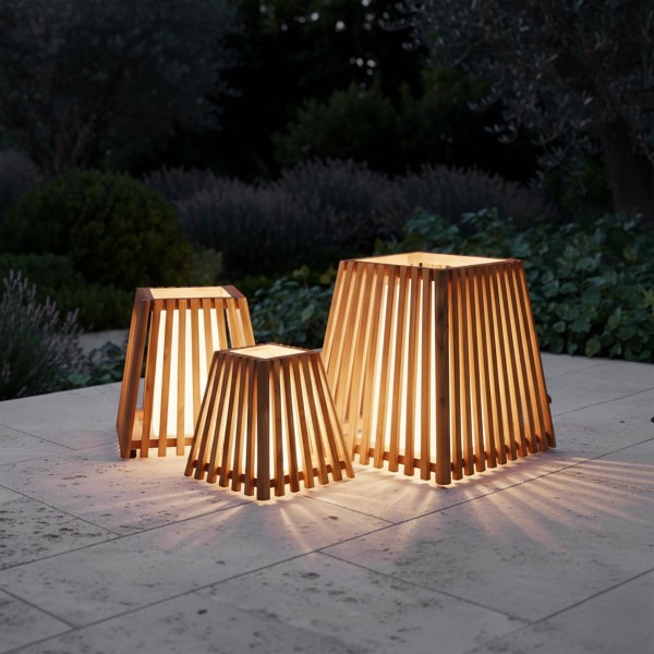 Lampe extérieur en bois de teck H30 cm - Nori