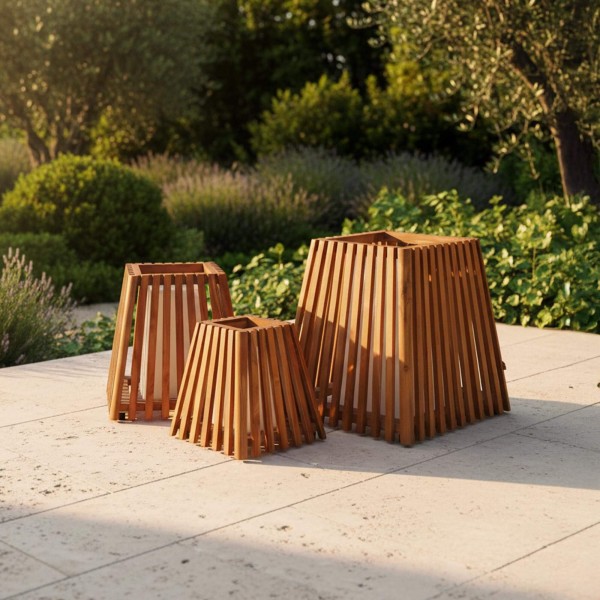 Lampe extérieur en bois de teck H30 cm - Nori