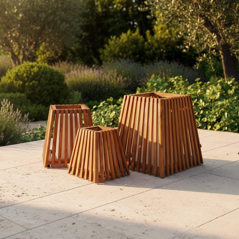 Lampe extérieur en bois de teck H30 cm - Nori