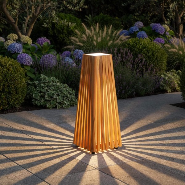 Lampe extérieur en bois de teck H50 cm - Taro