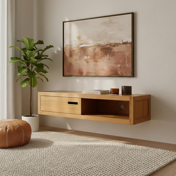 Meuble TV suspendu en teck massif 140 cm - Mélisandre