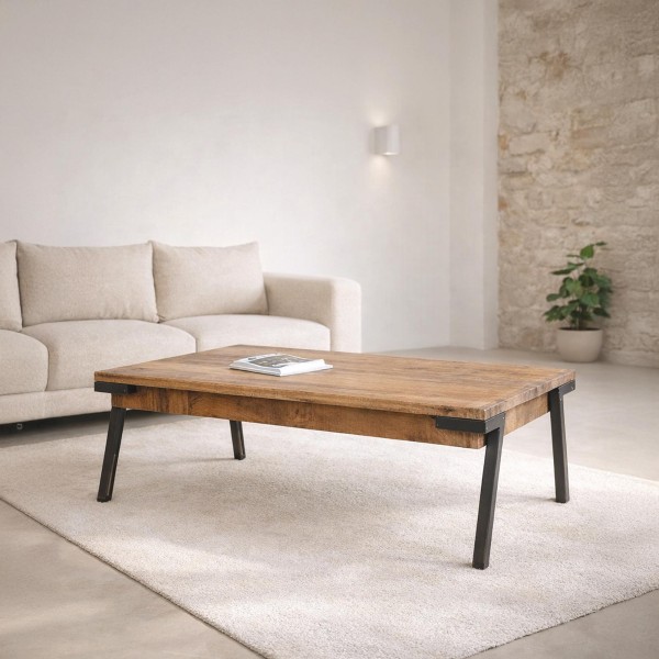 Table basse style vintage avec plateau en bois massif et pied en métal - Retro Archi