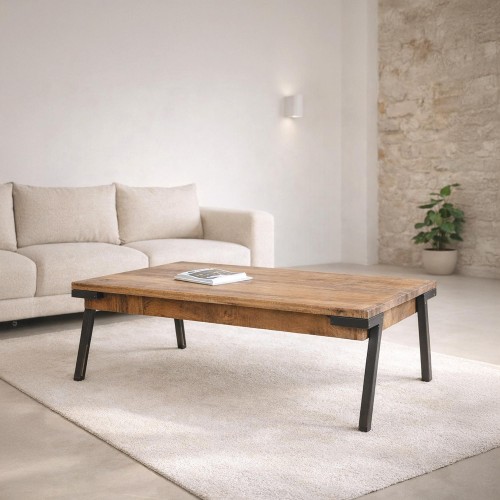 Table basse style vintage avec plateau en bois massif et pied en métal - Retro Archi