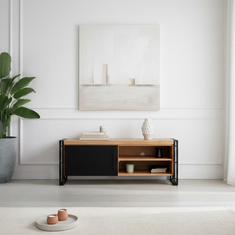 Meuble télé bois massif et métal - Liverpool