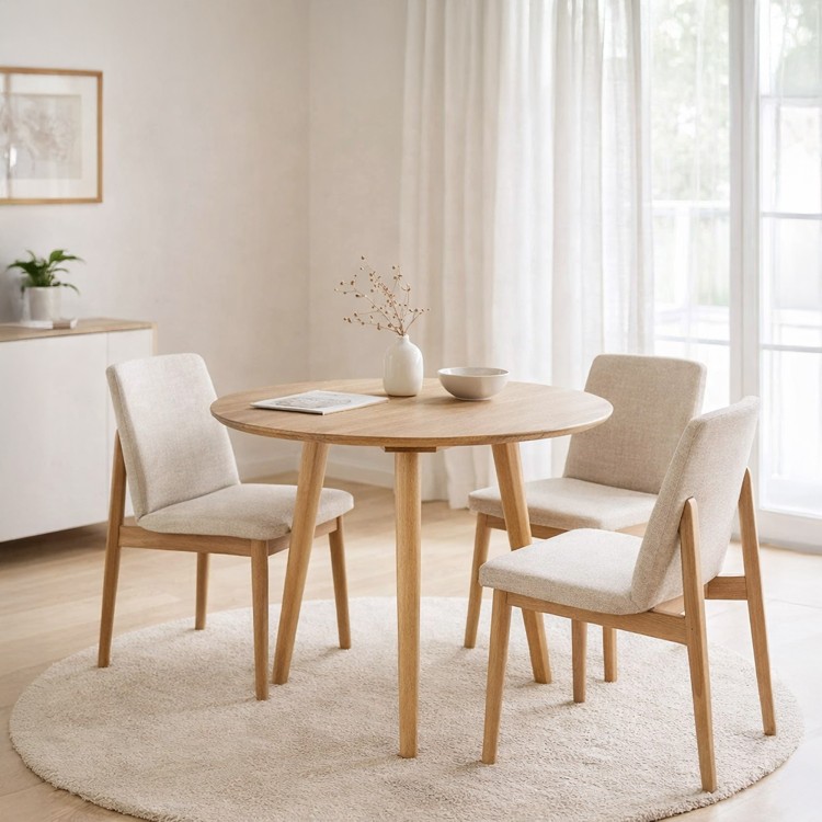 Table à manger ronde en bois massif de chêne 90 cm