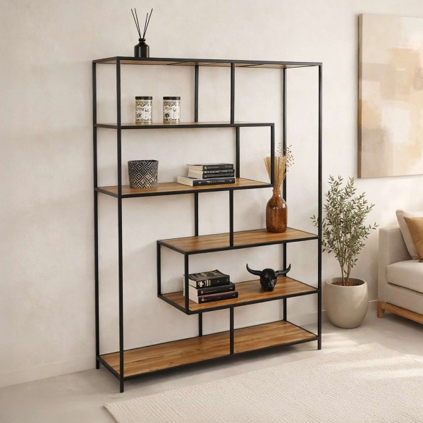 Etagère bibliothèque industrielle bois et métal