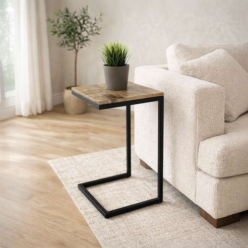 Bout de canapé plateau en bois et pied métal