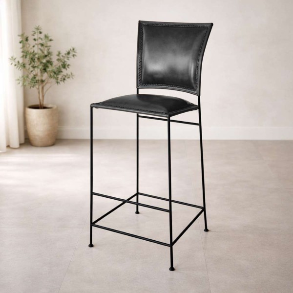Chaise de bar en cuir métal noire - Urban