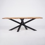 Table de salle à manger en bois massif à pied mikado en métal et bords naturels 200 cm