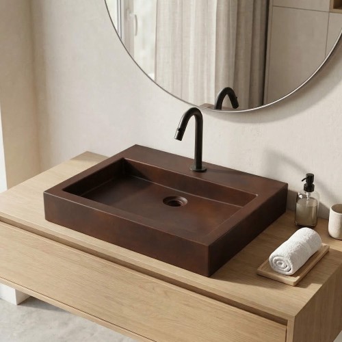 Vasque en béton rectangulaire brun vintage - Solidis