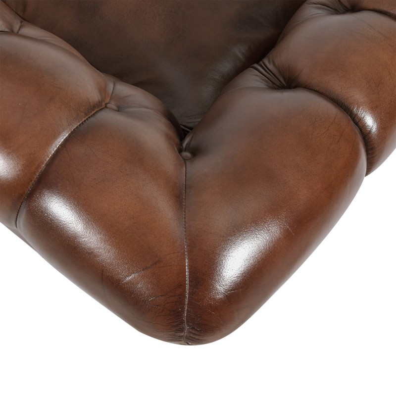Fauteuil Chesterfield en cuir véritable marron - Harold