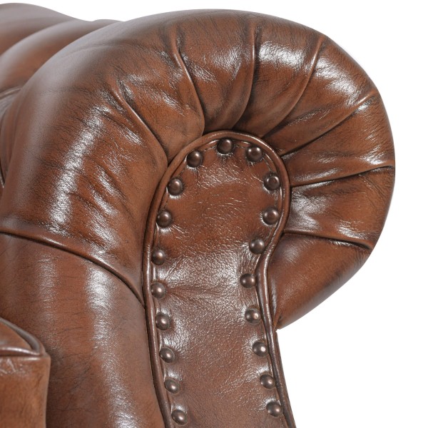 Fauteuil Chesterfield en cuir véritable marron - Harold