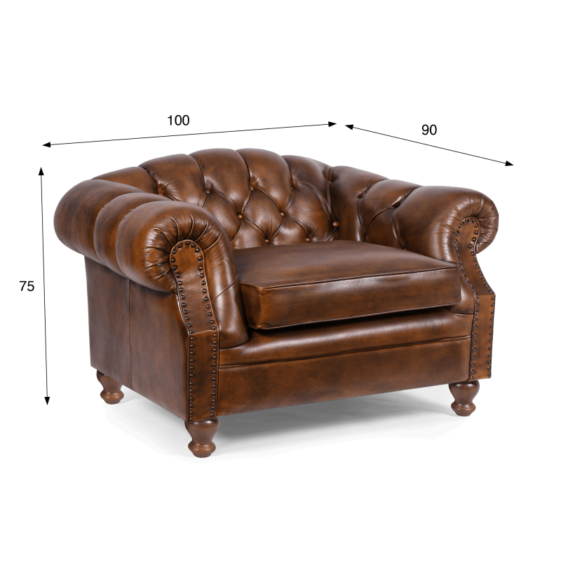 Fauteuil Chesterfield en cuir véritable marron - Harold