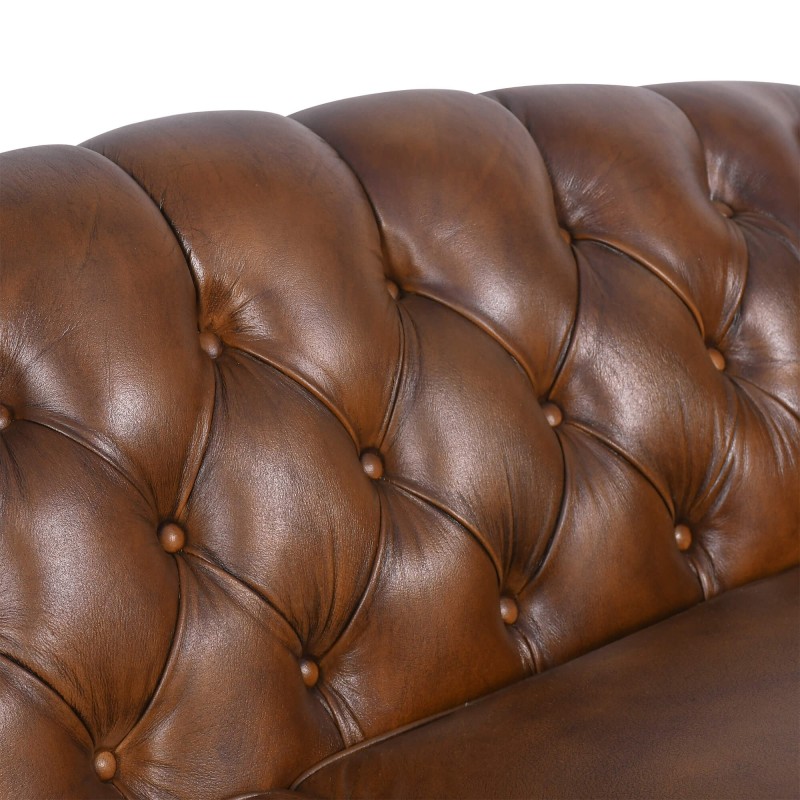 Canapé Chesterfield en cuir véritable marron 2 places - Harold