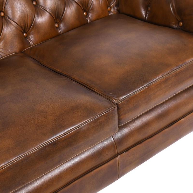 Canapé Chesterfield en cuir véritable marron 2 places - Harold