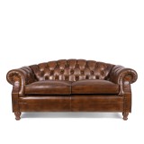 Canapé Chesterfield en cuir véritable marron 2 places - Harold